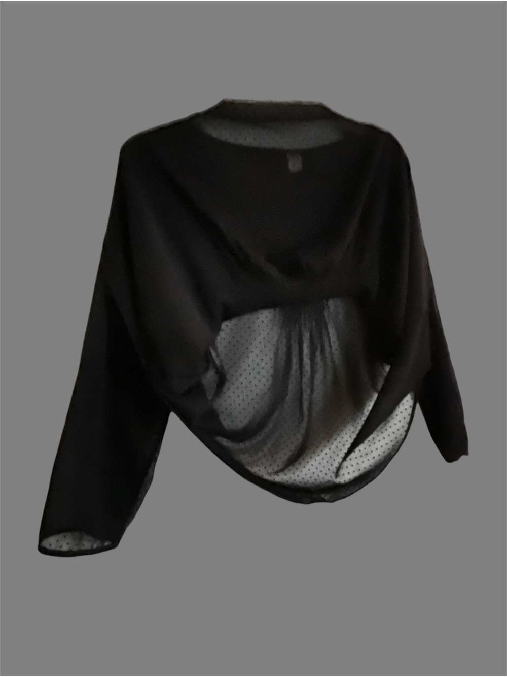Sheer Polka Dot Black Dobby Long-Sleeve Loose Cut Layering Top - Picture 3 of 8
